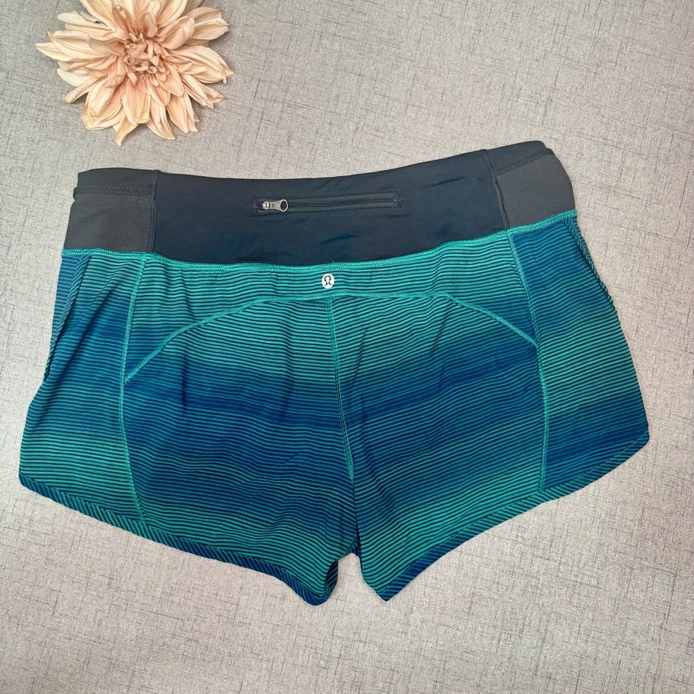 Lululemon Real Quick High Rise Athletic Shorts Simply Radiant Hunter Green Black - Picture 4 of 7